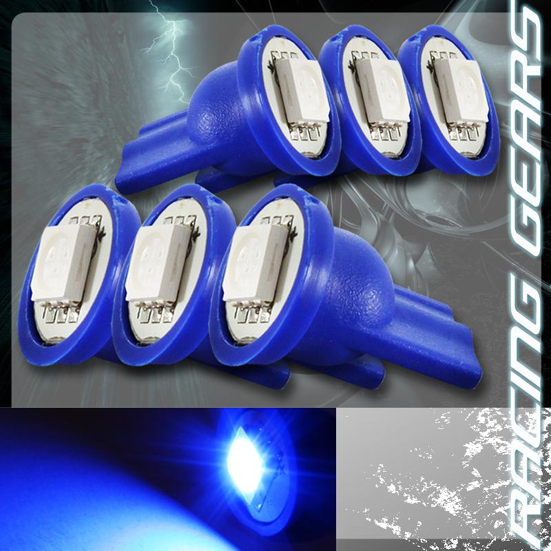 6x blue smd led t10 wedge interior instrument panel gauge replacement light bulb