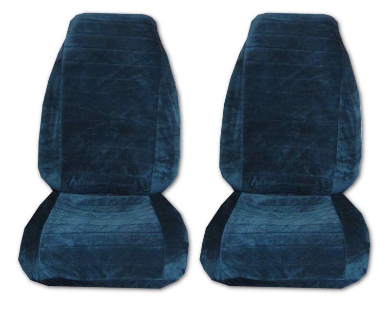 Quilted velour high back car truck seat covers blue #1