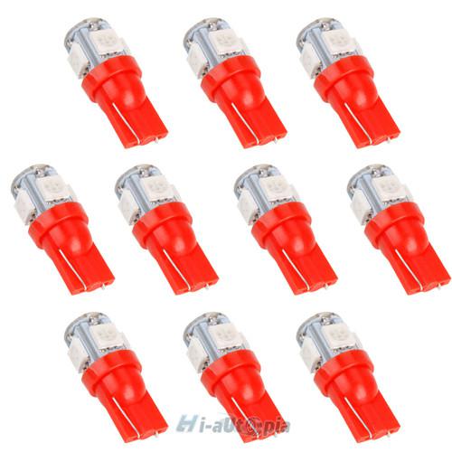 10x t10 194 168 w5w 5 smd 5050 red led car wedge tail side light lamp bulb 12v