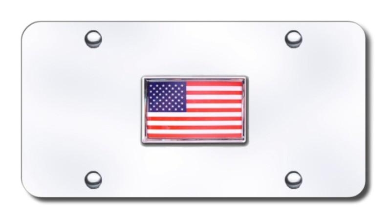 Flag logo on chrome license plate made in usa genuine