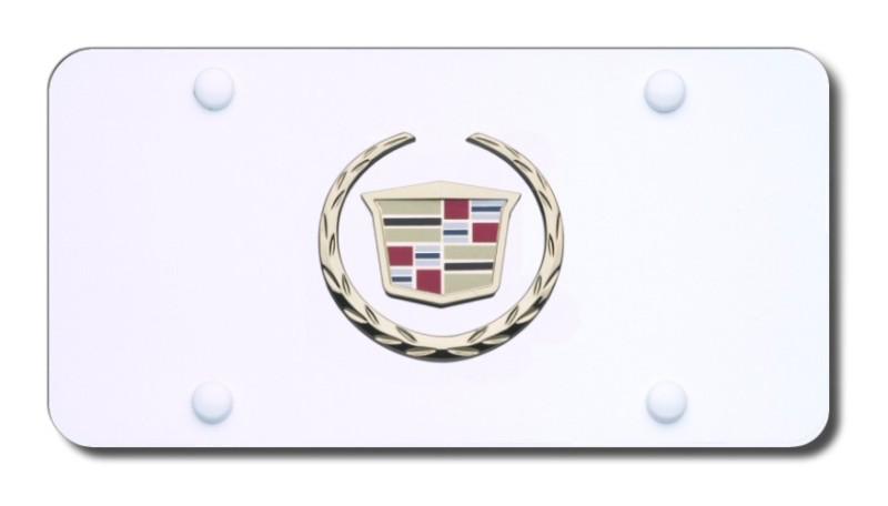 Cadillac (new) logo gold/white license plate made in usa genuine