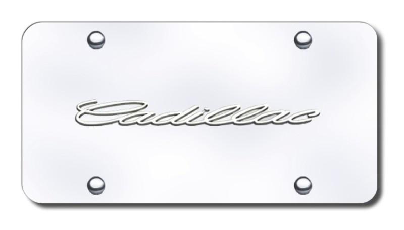 Cadillac name chrome on chrome license plate made in usa genuine