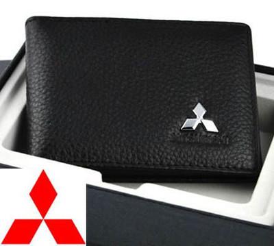 Luxury cow leather driving license credit card wallet key chain for mitsubishi