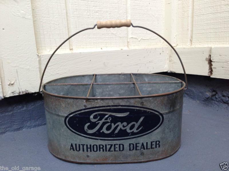 Ford authorized galvanized metal tool parts bucket vintage sales oil can sign 
