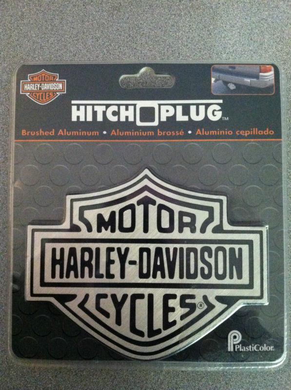 Harley davidson brushed aluminum bar & shield solid metal hitch cover plug  2238