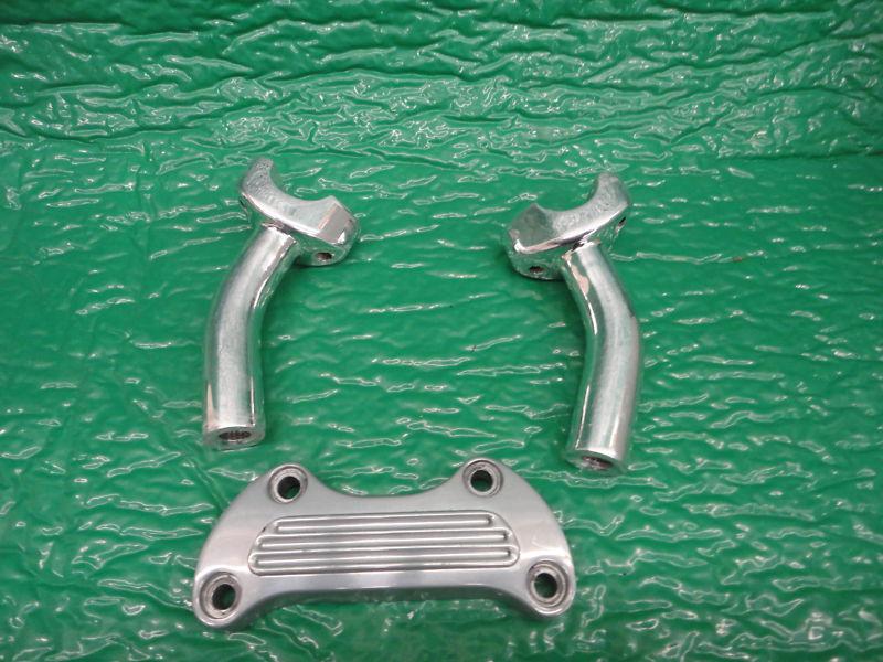 Harley handle bar risers & clamp polished aluminum-softail-dyna-sportster  -used