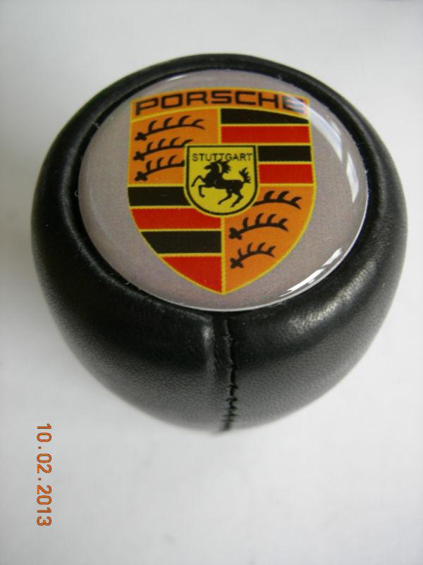 Gear shift knob leather porsche with gray background