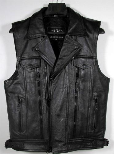 Lk leather king men's medium weight motorcycle black leather vest jacket medium