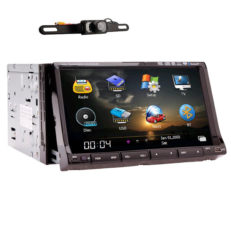 Camera+map+7" double 2din car dvd stereo player gps aux receiver bluetooth ipod