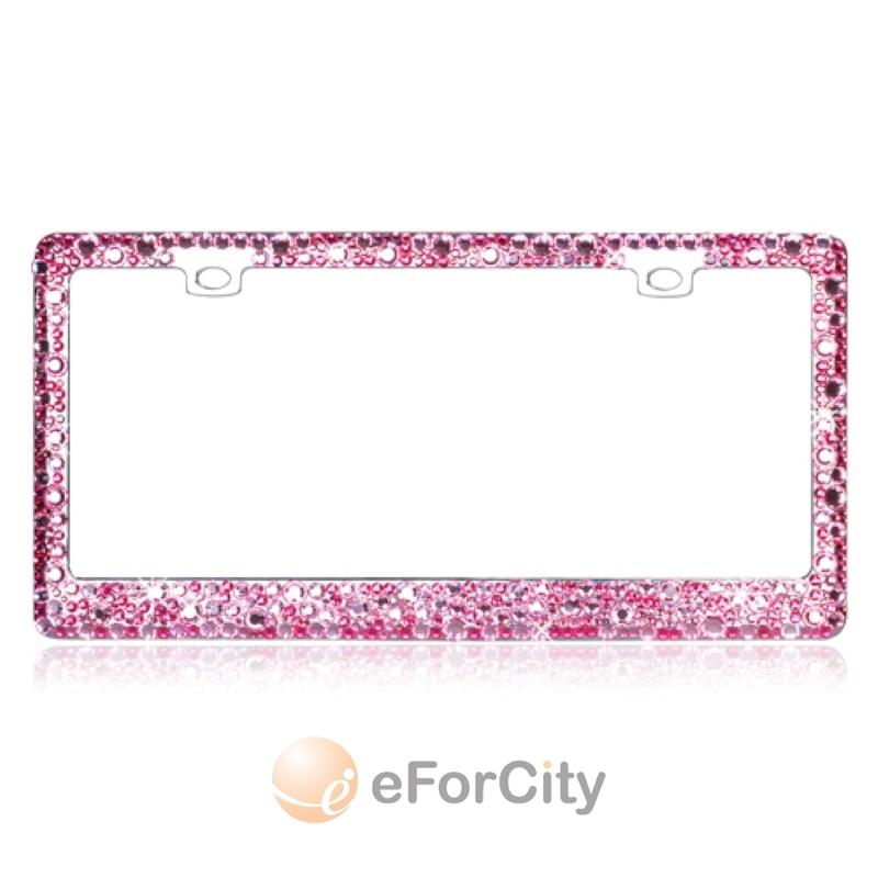 Bling shining pink encrusted crystals multiple sized metal license plate frame