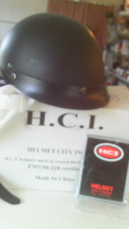 Pre-owned hci matt black motorcycle half helmet sz xs dot ece 