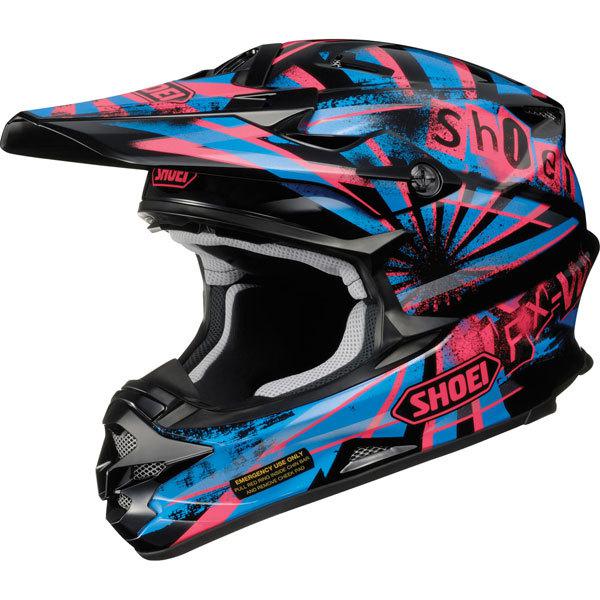 Black/pink/blue l shoei vfx-w dissent helmet