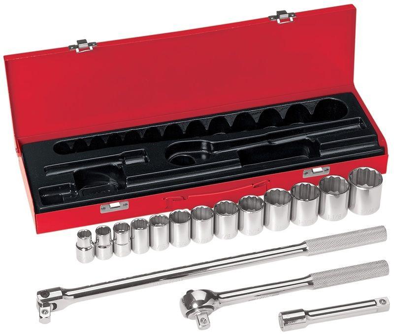 Klein 65512 16 piece standard 1/2" drive socket set in metal tool box new  usa