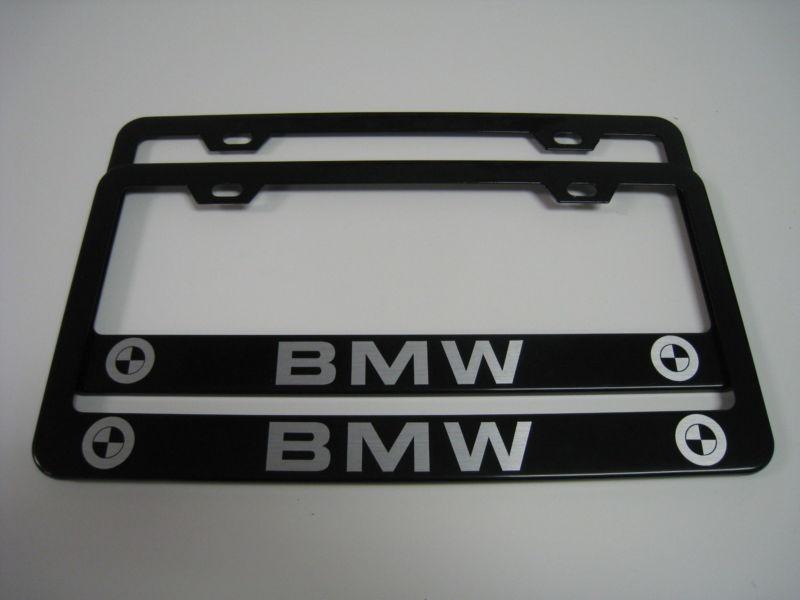 2 brand new "bmw" l black metal license plate frame front&rear *