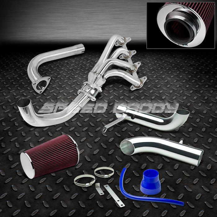 Racing header exhaust+short ram air intake+red tapered filter 98-03 s10/sonoma