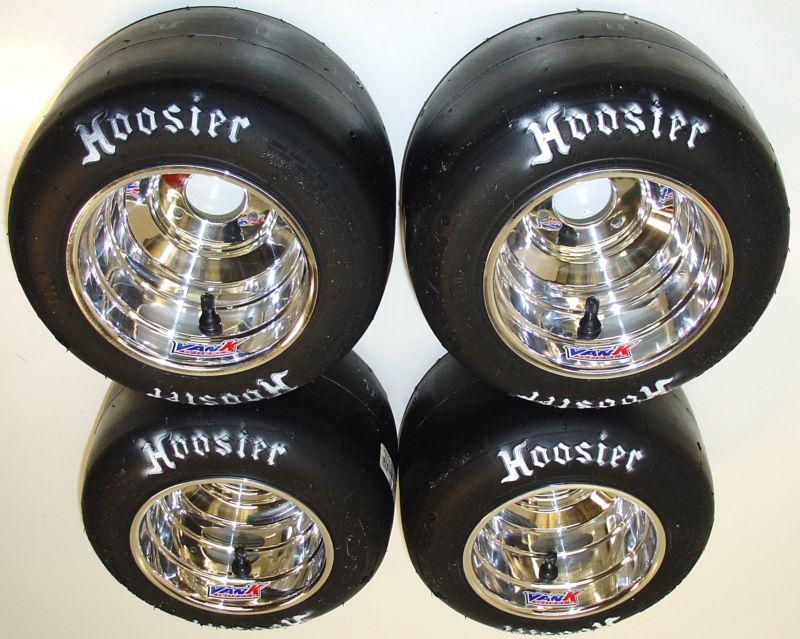  set of new hoosier racing go kart tires & new vank polished wheels 
