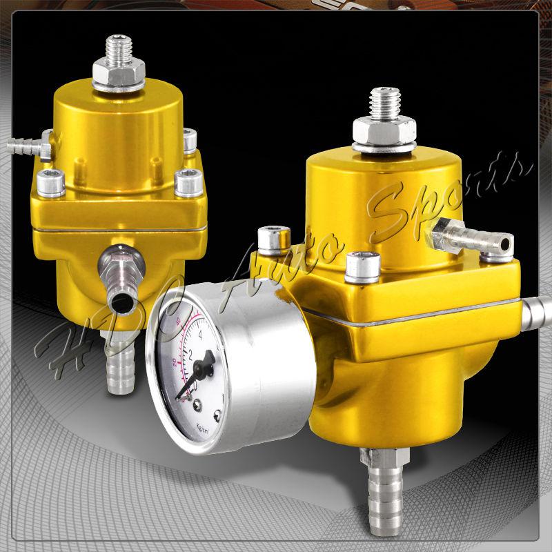 Universal jdm adjustable fuel pressure regulator+gas hose and psi gauge- gold