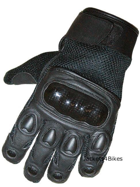 Carbon kevlar motorcycle mesh & leather short gloves l
