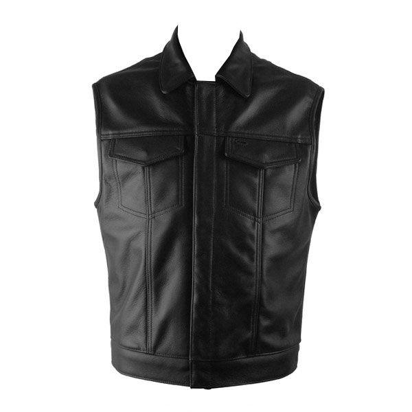 Size 44 soa mens anarchy style club leather biker motorcycle collar vest no seam
