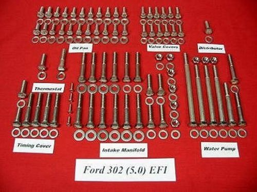 1986-1993 ford 302 5.0l efi stainless steel engine hex bolt kit