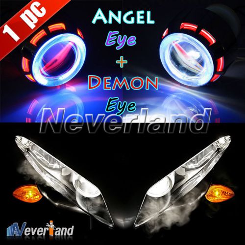 2.5&#034; motorcycle angel &amp; devil eye halo projector lens bi-xenon hid set red+blue