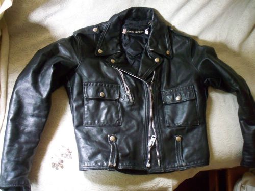 Leather jacket vintage biker black coat zippered sleeves sz 36 reg lined womens