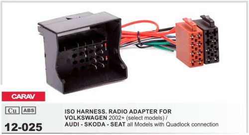 Carav 12-025 iso harness adapter for car audio vw audi skoda seat 02+ quadlock
