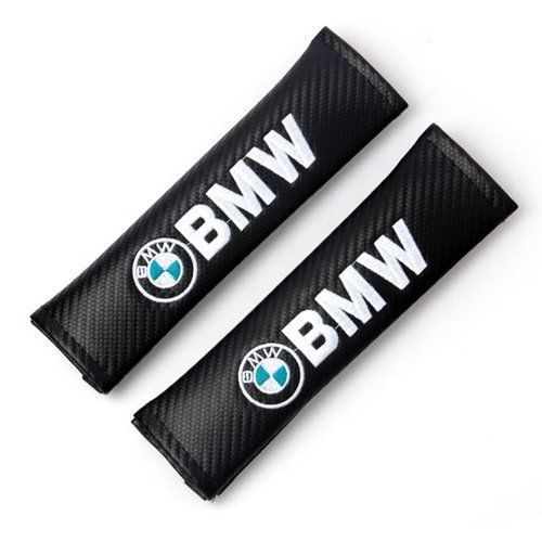2 x  car carbon fiber texture embroidered seat belts cover shoulder pads for bmw