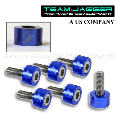 For 88-15 civic crx jdm logo 6pc 8mm bolts header cup washers diy anodized blue