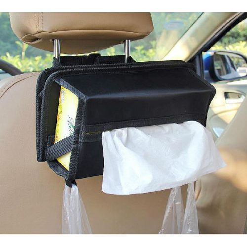 Paper box holder and  foldable organizer multi-pocket tray for car seat headrest