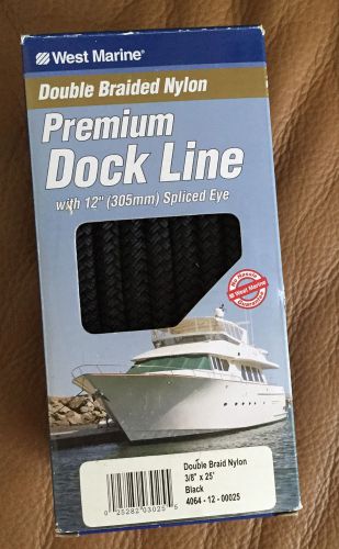 West marine premium dock line, 25 ft. 3/8 black nylon with spliced eye, nib