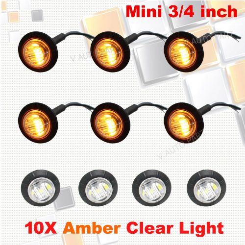 10x mini 12v amber clear 3/4&#034; round side 3 led marker trailer truck bullet light