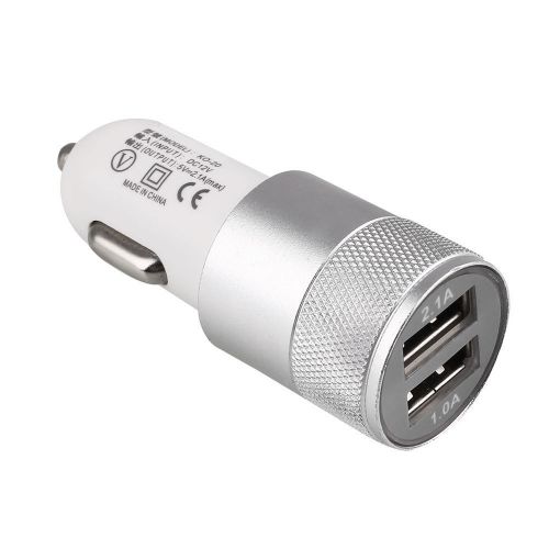 Dual usb car cigarette lighter socket charger metal adapter plug 2.1a silver