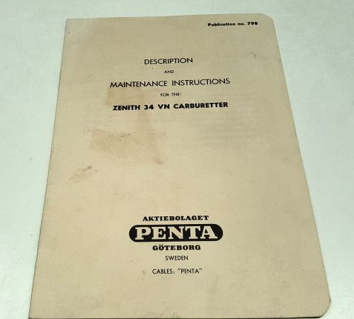 1957 volvo penta marine engine  zenith carby instruction book