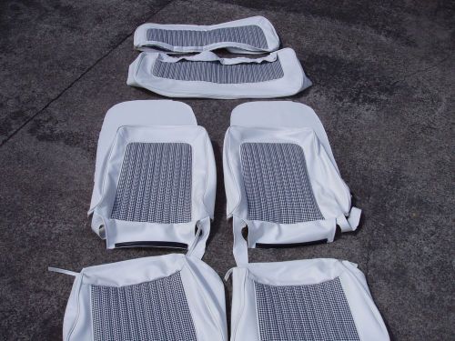 Early ford bronco new upholstery f &amp; r seat covers black w/ blue houndstooth
