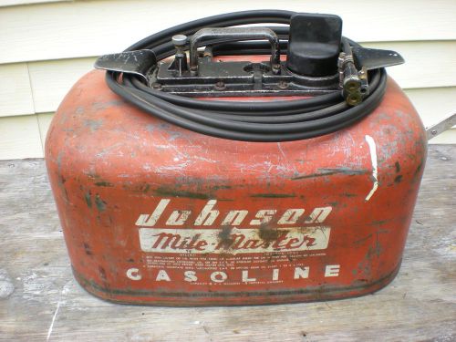 Johnson milemaster six gallon outboard marine gas/fuel metal can with fuel line