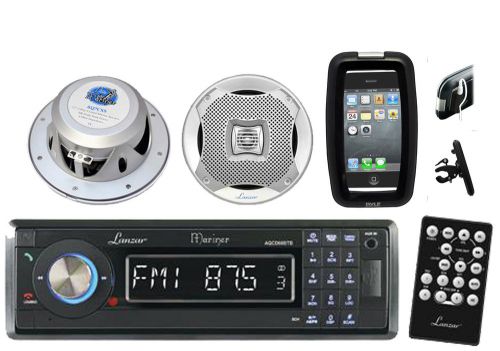 Lanzar marine radio receiver + 2-way marine speakers + iphone/smartphone case