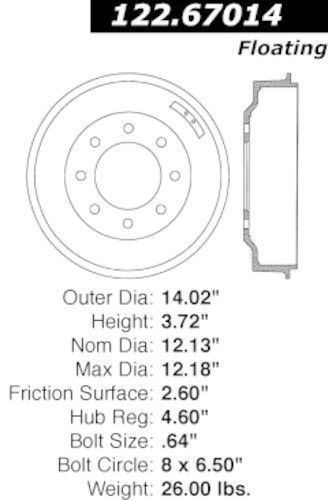 Centric parts 122.67014 front brake drum