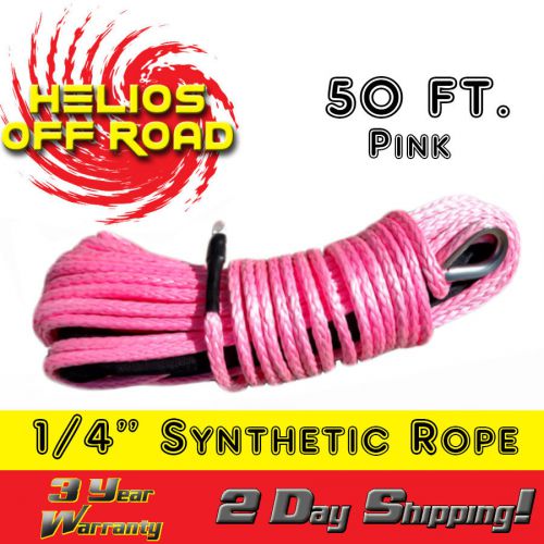 1/4&#034; x 50&#039; pink synthetic winch line cable rope 7000+ lbs with sheath (atv utv)