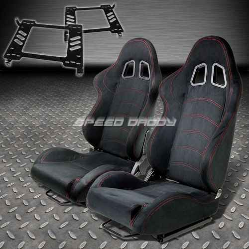 Pair type-1 reclining black suede racing seat+bracket for 90-99 mr2/mr-2 sw20