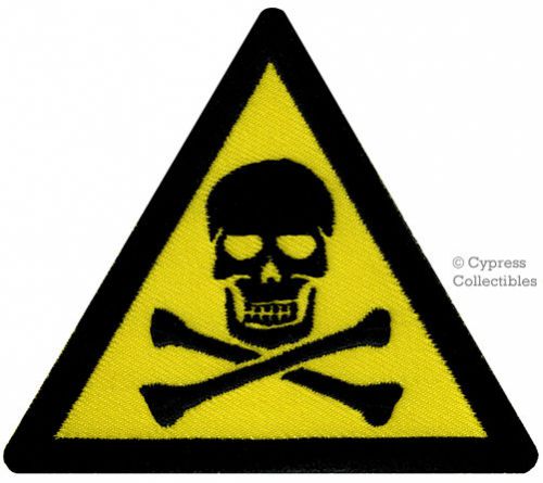 Skull crossbones warning biker patch embroidered poison iron-on skeleton symbol