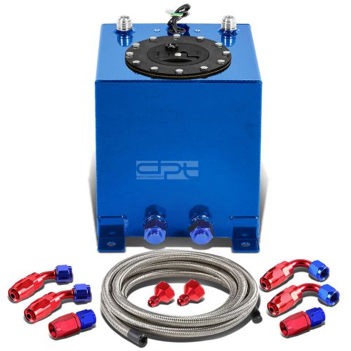 2.5 gallon blue aluminum fuel cell gas tank+cap+level sender+steel oil feed kit