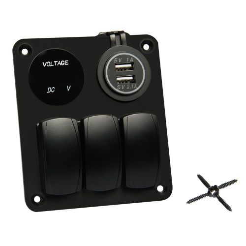 Marine/boat car switch panel 3 gang with 2 slot usb charger and voltage monitor