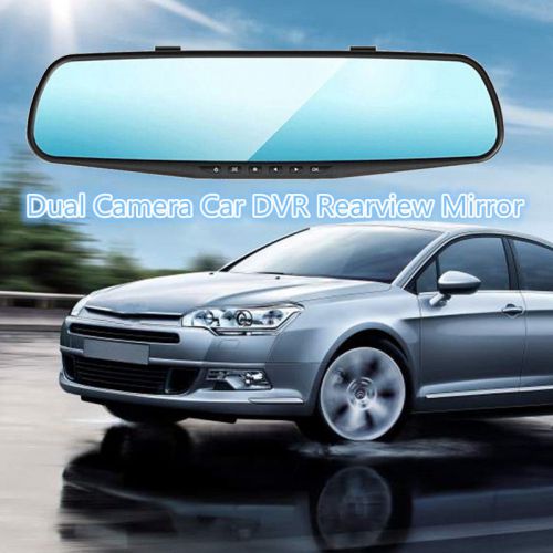 Dual camera car dvr rearview mirror dash cam g-sensor hd 1080p 4.3&#039;&#039; 170 degree