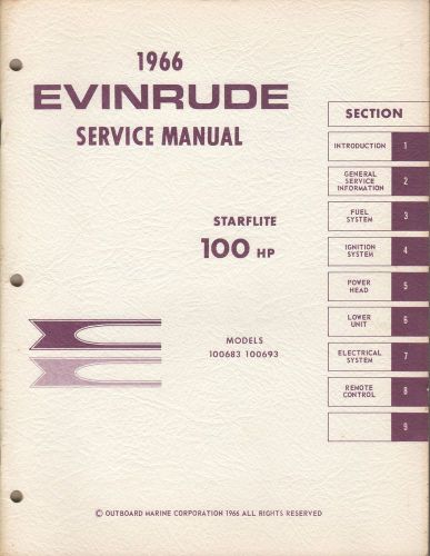 1966 evinrude outboard motor 100 hp service manual p/n 4286 (899)