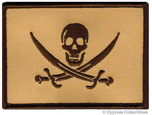 Poison biker patch flag skull swords rebel jolly roger military tan version