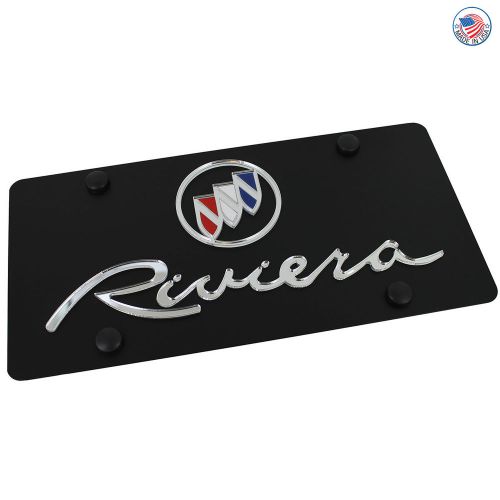 Buick logo + riviera name on carbon black stainless steel license plate