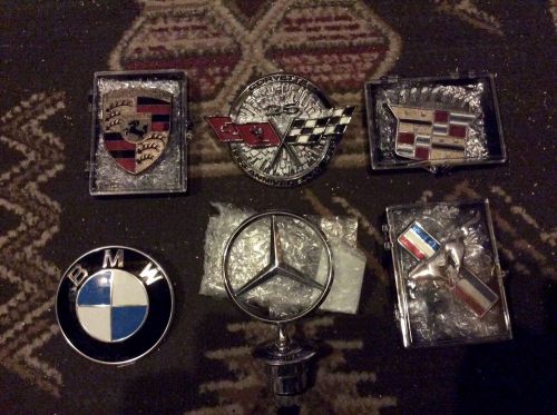 6 emblem, ornament lot porsche, mercedes, cadillac, corvette, more