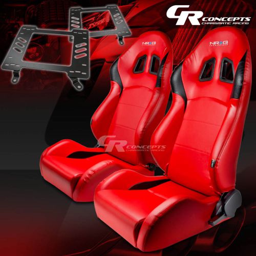 Reclining nrg racing bucket seat red pvc x2+bracket/mount for 63-72 malibu ss396