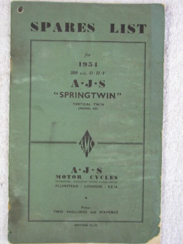1954 ajs springtwin spares list book vertical twin model 20  500c.c.